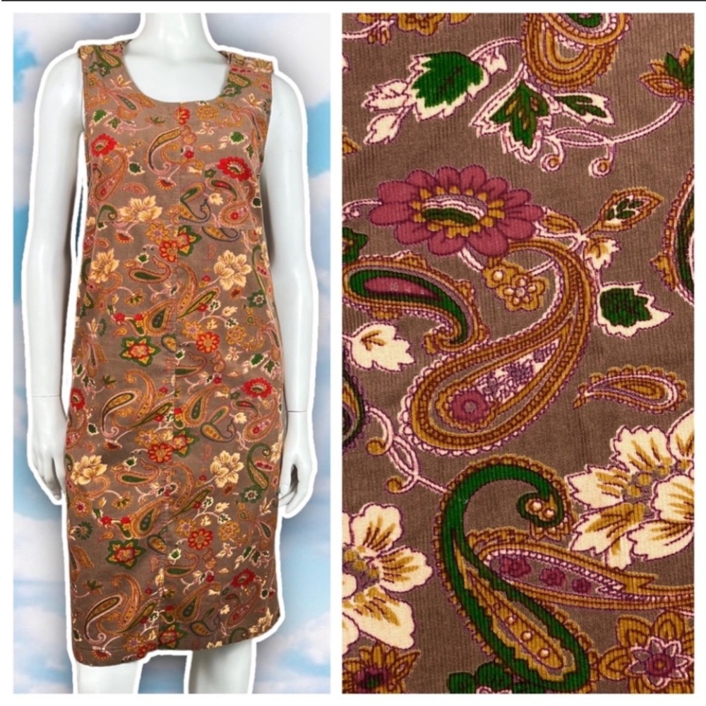 SERENGETI Vintage Floral Paisley Corduroy Jumper Dress Fall Elfcore Fairycore